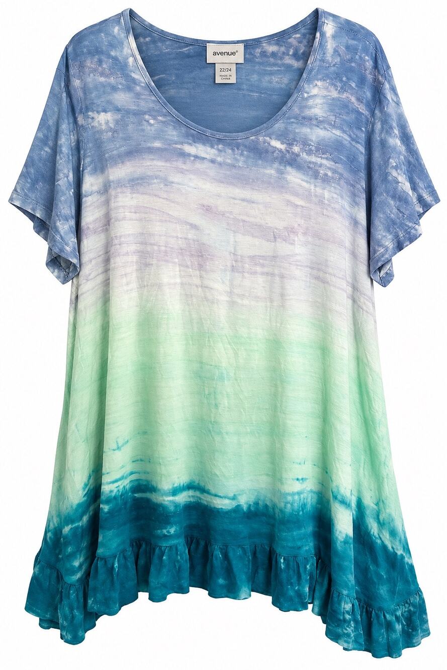 Avenue Plus Size Tie-Dye Ruffle Hem Tunic Top – 22/24